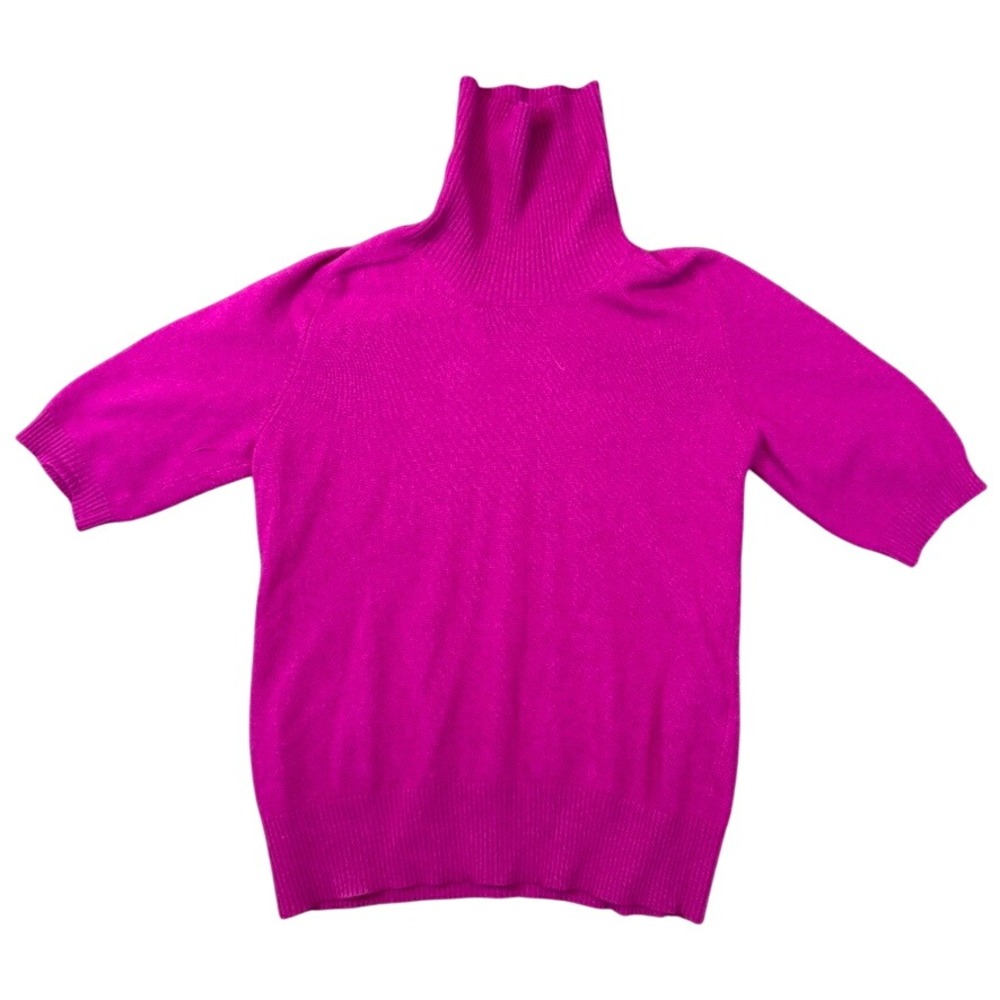 D. Exterior Italy Magenta Pink Cashmere Merino Angora Short Sleeve Turtleneck S
